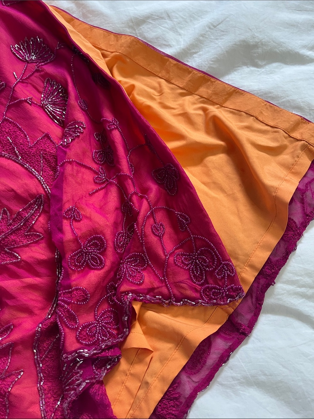 Cache vintage Y2K silk magenta hot pink orange beaded maxi dress open back - Picture 4 of 16